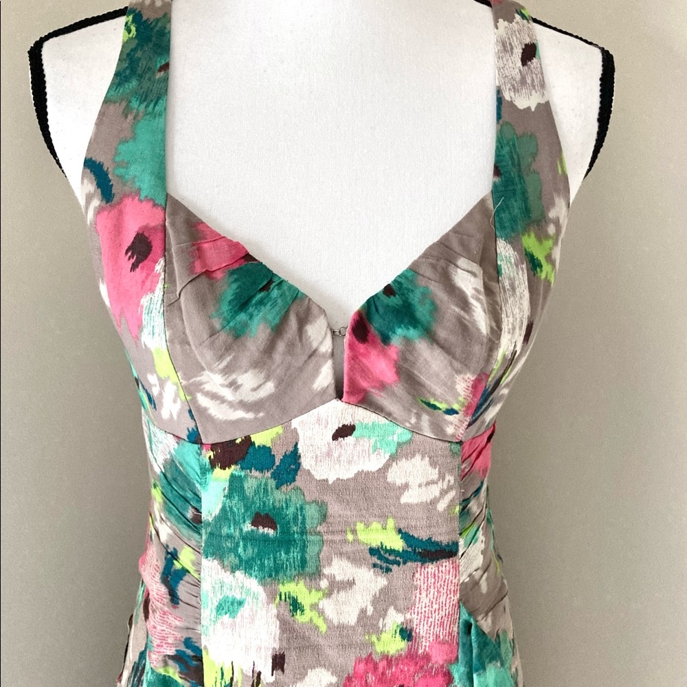 Nanette Lepore Ikat Taupe Floral Dress Size 6 Romantic - Picture 7 of 12